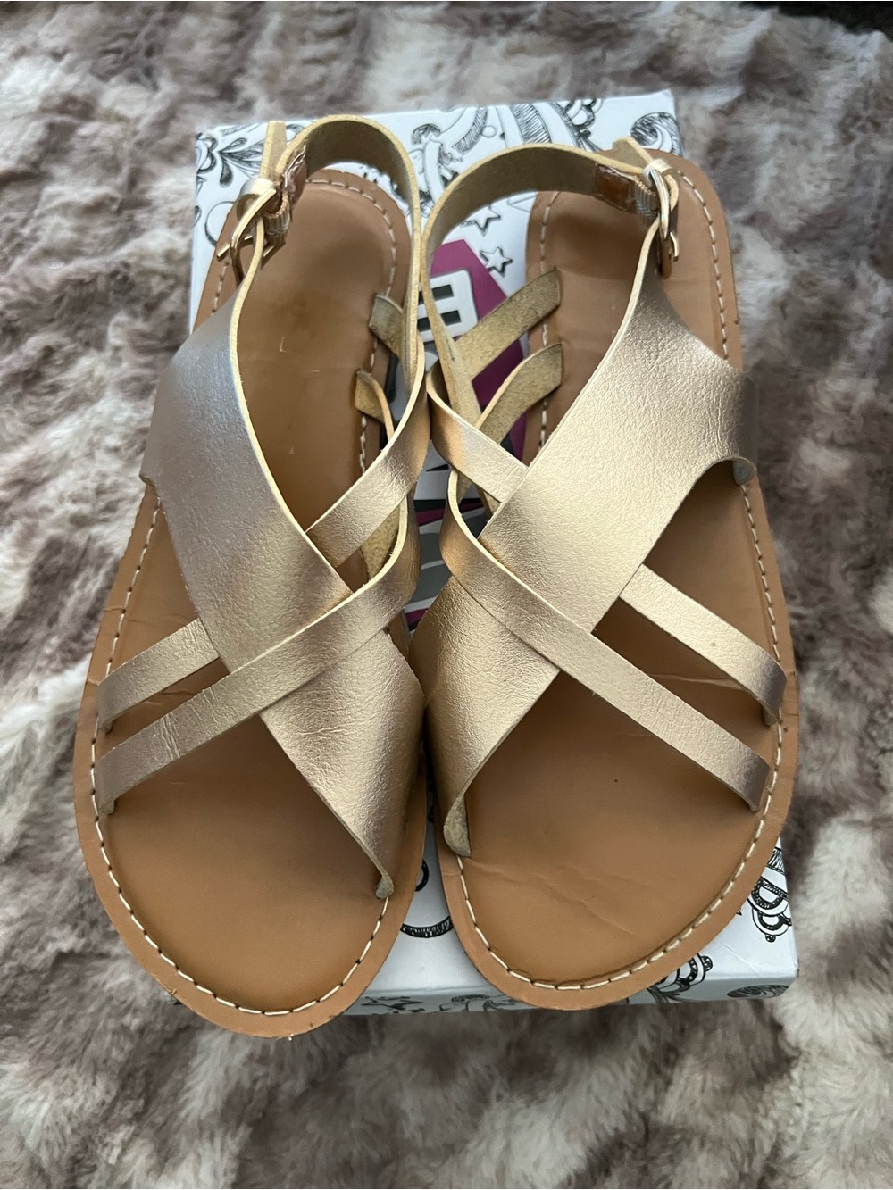Brash Women's Rose Gold Strappy Ankle Strap Buckle Sandals Solid Size 8